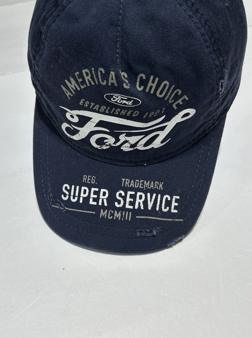 Ford Super Service Baseball Hat Navy Blue Distressed Logo Cap H3 Headwear OSFM
